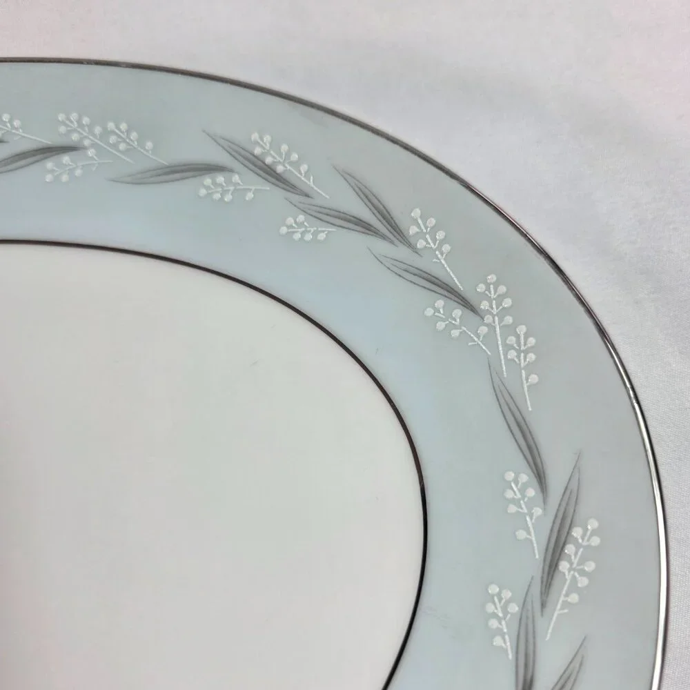 Noritake Sheldon Serving Platter 12 Inch White with Aqua Band and White Flowers